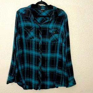 Torrid Blue and Black womens button up shirt Size 1